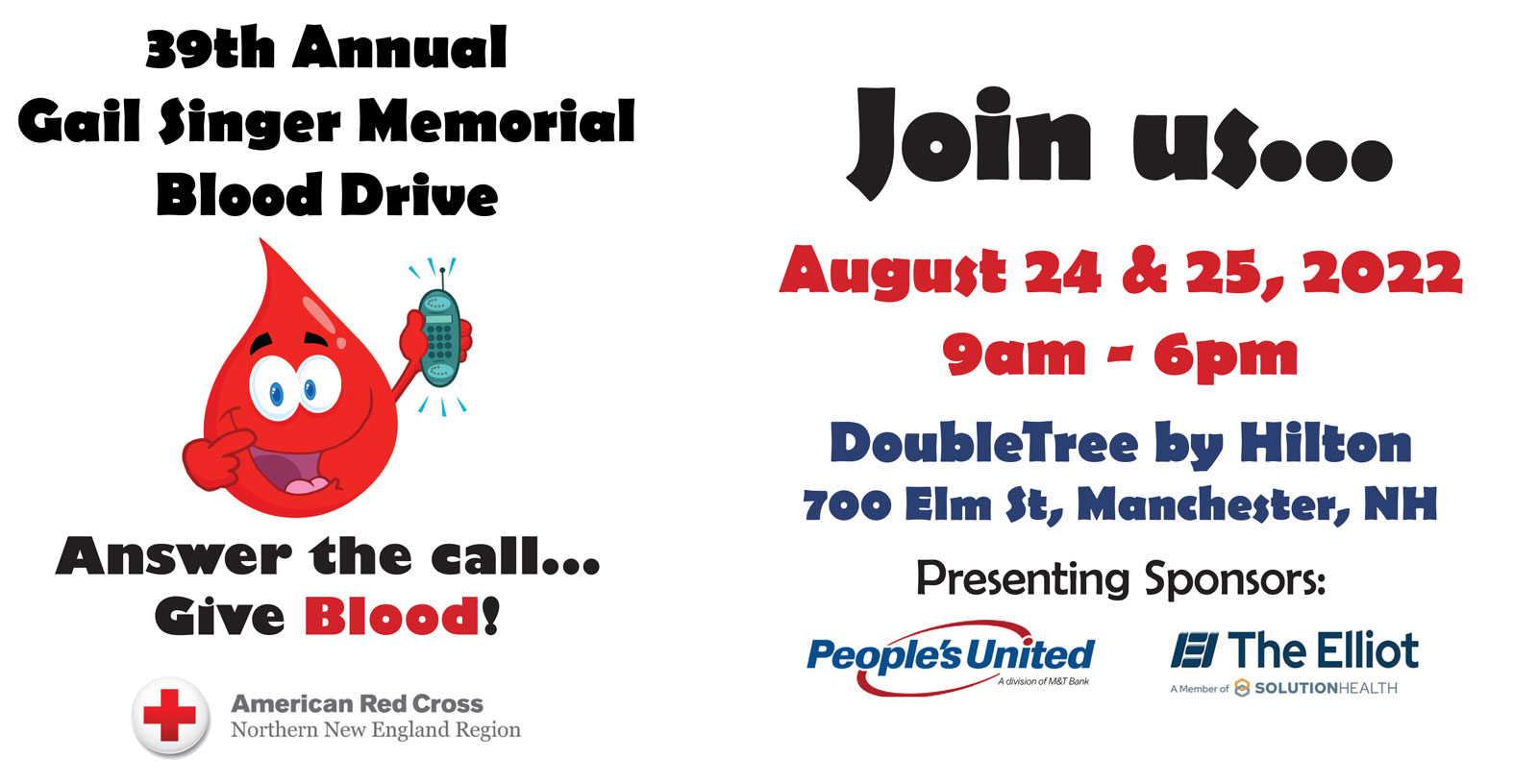The Gail Singer Memorial Blood Drive – August 24th and 25th